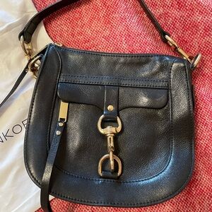 Rebecca Minkoff Saddle Crossbody Bag Black Leather with Gold Hardware